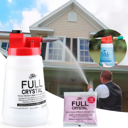 Full Crystal Window Cleaner Kit | Streak-Free Outdoor Glass Cleaner | Attaches to Hose for Easy Use | Reaches Up to 27 Feet | Cleans Windows, Siding, Cars, Patio Furniture, and More | Eco-Friendly Formula