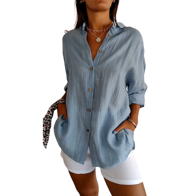 Women's Pleated Longsleeve Blouse | Versatile Fit S-5XL | Elegant Textured Design | Timeless and Comfortable | Perfect for Day to Evening Wear