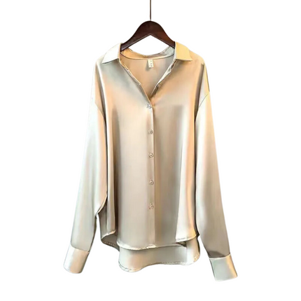 Women's Satin Shirt | Button-Up | Long Sleeves | Relaxed Fit | Versatile Fashion | Available XS-2XL | Elegant Colors Green, Champagne, White, Black | Perfect for Office, Casual & Formal Wear | Timeless Style