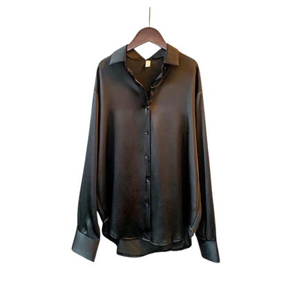 Women's Satin Shirt | Button-Up | Long Sleeves | Relaxed Fit | Versatile Fashion | Available XS-2XL | Elegant Colors Green, Champagne, White, Black | Perfect for Office, Casual & Formal Wear | Timeless Style