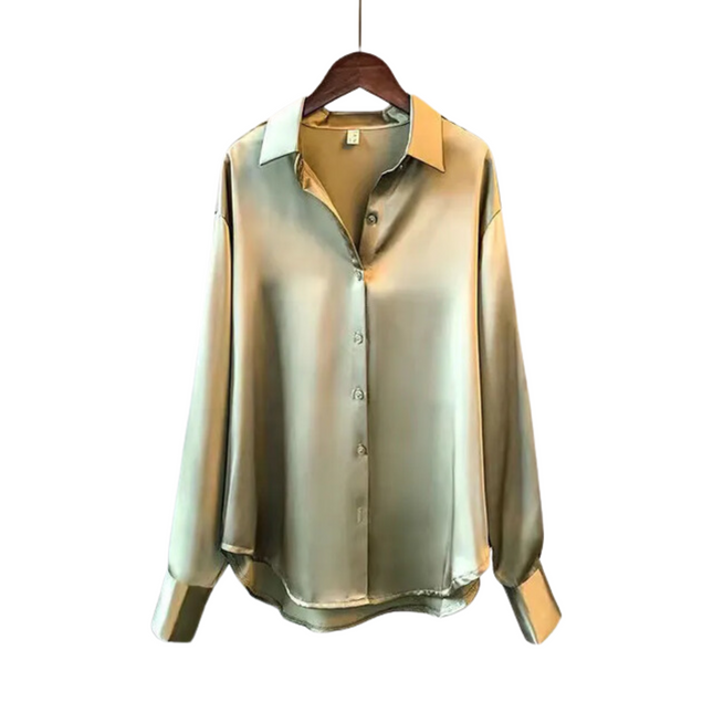 Women's Satin Shirt | Button-Up | Long Sleeves | Relaxed Fit | Versatile Fashion | Available XS-2XL | Elegant Colors Green, Champagne, White, Black | Perfect for Office, Casual & Formal Wear | Timeless Style