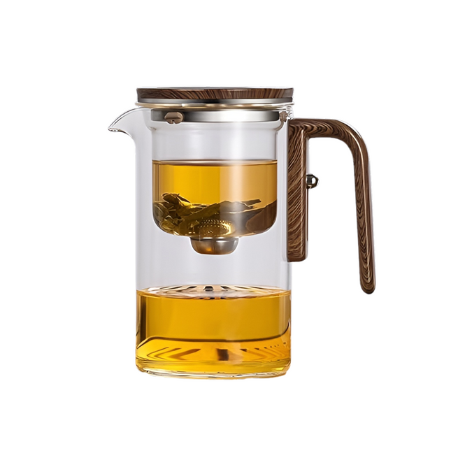 Elegant Glass Teapot | Borosilicate with Wooden Handle | One-Click Dispensing | Thermal Resistant | 520ml/720ml | Dishwasher Safe Infuser | Adjustable Brew Timing | Complete Setup Included
