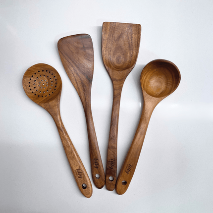 Teak Wooden Cooking Utensil Set | Scratch Resistant | Heat Resistant | Durable Wood | Non-Stick Friendly | Kitchen Declutter Solution | Healthier Kitchen Choice