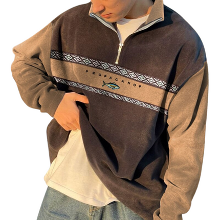 Men's Vintage-Inspired Sweater | Loose Fit Half-Zip | High Collar Long Sleeves | Retro Charm for Casual Outings | Summer Layering Knitwear | Available in Yellow, Khaki, Blue | Sizes S-3XL