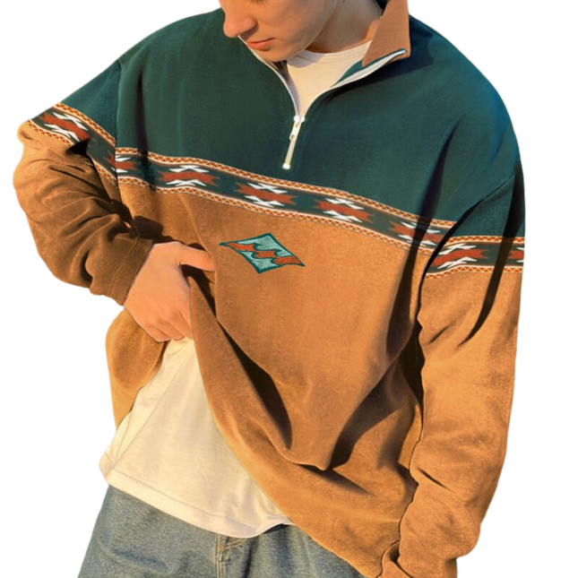 Men's Vintage-Inspired Sweater | Loose Fit Half-Zip | High Collar Long Sleeves | Retro Charm for Casual Outings | Summer Layering Knitwear | Available in Yellow, Khaki, Blue | Sizes S-3XL