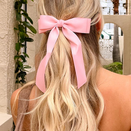 Whimsy Willow Pink Bow Hair Clip | Elegant Pink Ribbon Design | Silver Clasp Closure | Stylish Clip for Half-Up Hairstyles