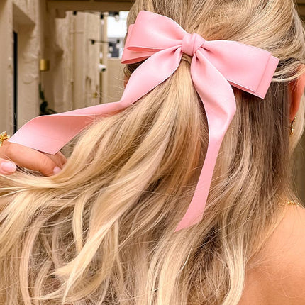 Whimsy Willow Pink Bow Hair Clip | Elegant Pink Ribbon Design | Silver Clasp Closure | Stylish Clip for Half-Up Hairstyles