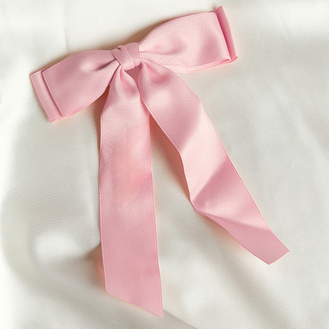 Whimsy Willow Pink Bow Hair Clip | Elegant Pink Ribbon Design | Silver Clasp Closure | Stylish Clip for Half-Up Hairstyles