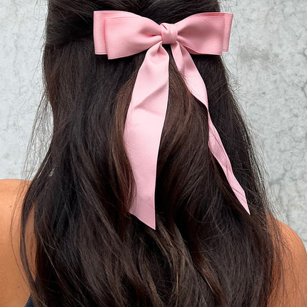 Whimsy Willow Pink Bow Hair Clip | Elegant Pink Ribbon Design | Silver Clasp Closure | Stylish Clip for Half-Up Hairstyles