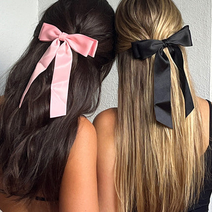 Whimsy Willow Pink Bow Hair Clip | Elegant Pink Ribbon Design | Silver Clasp Closure | Stylish Clip for Half-Up Hairstyles