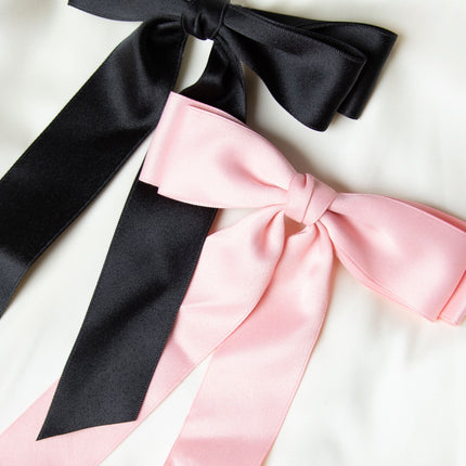 Whimsy Willow Pink Bow Hair Clip | Elegant Pink Ribbon Design | Silver Clasp Closure | Stylish Clip for Half-Up Hairstyles