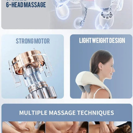 SootheTrapezius | 3D Simulation Electric Massager | Neck & Back Relaxation | Six-Claw Design | Hot Compress Feature | Adjustable Massage Modes | Hands-Free Use | Quiet Operation | Long-Lasting Battery