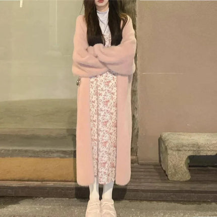 Stacey | Women's Long Cashmere Cardigan | White Knitted Fluffy Sweater Jacket | Warm & Elegant | Long Sleeve