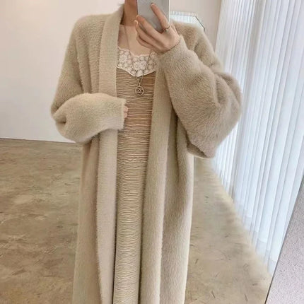 Stacey | Women's Long Cashmere Cardigan | White Knitted Fluffy Sweater Jacket | Warm & Elegant | Long Sleeve