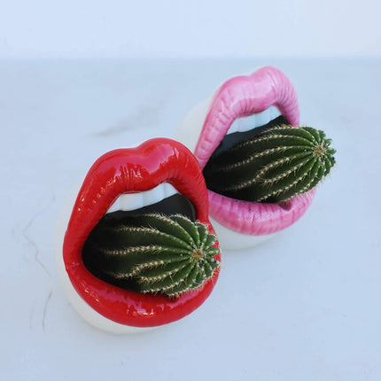 Ceramic Planter with Pouty Lips Design | Fun & Whimsical | Red, Pink, Purple | Durable & Handmade | Heat Resistant & Windproof | Indoor Decoration for Home or Office | Gift Idea | 12x6 cm | 1 Piece