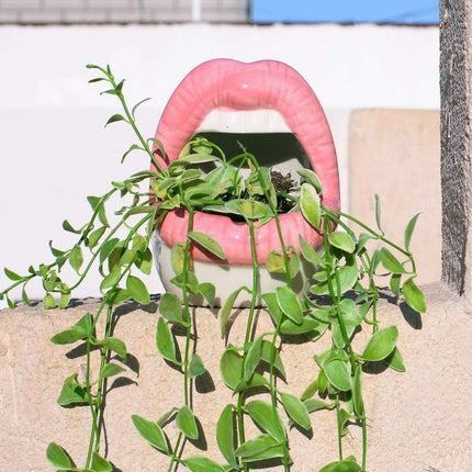 Ceramic Planter with Pouty Lips Design | Fun & Whimsical | Red, Pink, Purple | Durable & Handmade | Heat Resistant & Windproof | Indoor Decoration for Home or Office | Gift Idea | 12x6 cm | 1 Piece