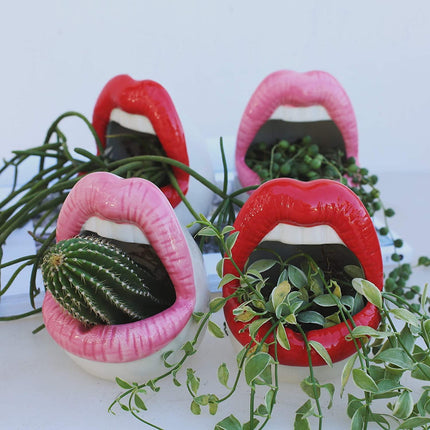 Ceramic Planter with Pouty Lips Design | Fun & Whimsical | Red, Pink, Purple | Durable & Handmade | Heat Resistant & Windproof | Indoor Decoration for Home or Office | Gift Idea | 12x6 cm | 1 Piece