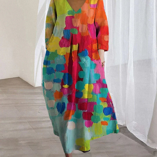 VISCONTE | Women’s Colorful V-Neck Dress | Soft Lightweight Fabric | Elegant Spring Design