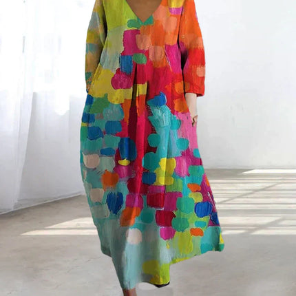 VISCONTE | Women’s Colorful V-Neck Dress | Soft Lightweight Fabric | Elegant Spring Design