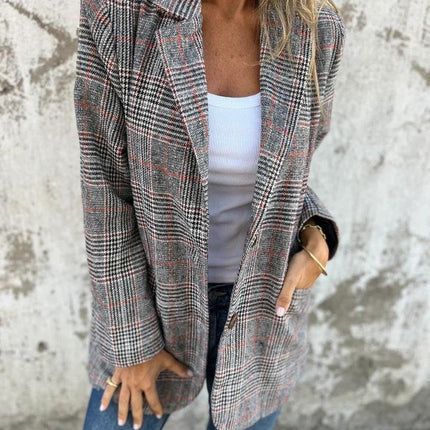 Danaya™ Women’s Tailored Checked Blazer | Cotton Polyester Blend | Warm Winter Coat | Classic Pattern | Business Casual Women's Jacket