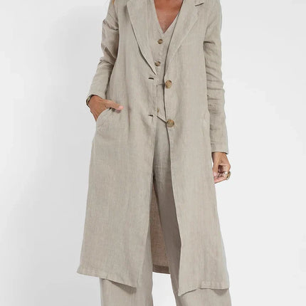 Solid Two-Piece Women's Set | Sleeveless V-Neck Gilet & Pants | Versatile Summer Outfit | Neutral Colors | S-2XL | Timeless Design
