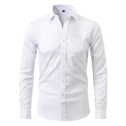 Wrinkle-Free Men's Dress Shirt | Long-Sleeve Button-Up | Classic Point Collar | Polyester-Cotton Blend | Men's Formal Shirt | Easy Care | Structured Fit | Available in Sizes S-4XL | Professional Appeal