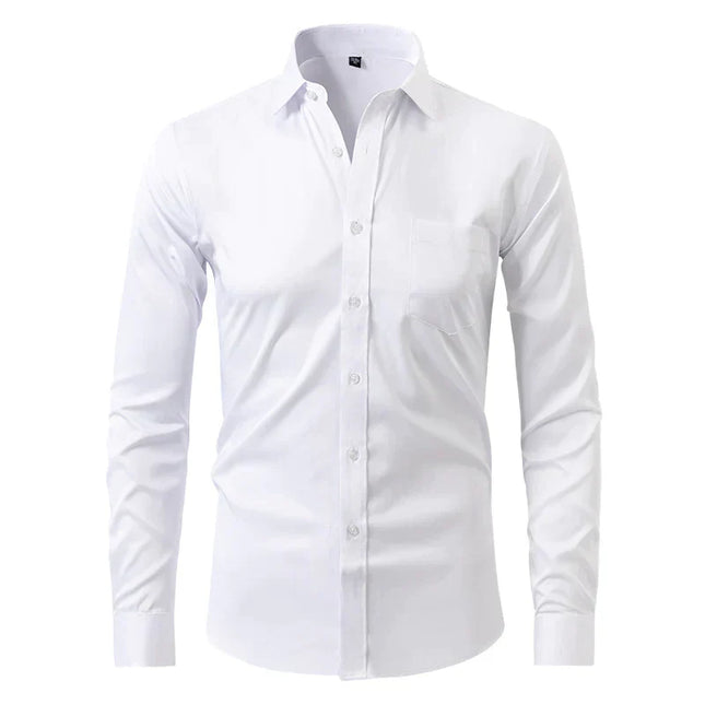 Wrinkle-Free Men's Dress Shirt | Long-Sleeve Button-Up | Classic Point Collar | Polyester-Cotton Blend | Men's Formal Shirt | Easy Care | Structured Fit | Available in Sizes S-4XL | Professional Appeal