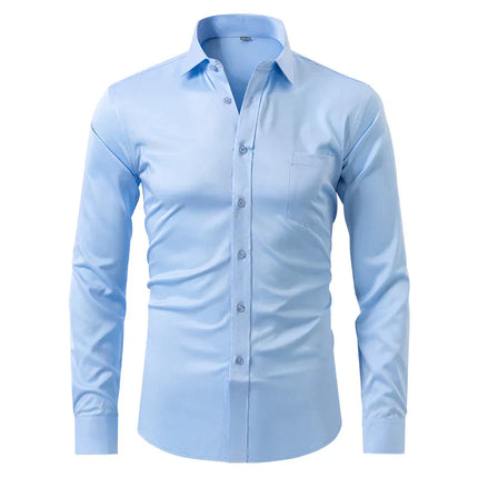 Wrinkle-Free Men's Dress Shirt | Long-Sleeve Button-Up | Classic Point Collar | Polyester-Cotton Blend | Men's Formal Shirt | Easy Care | Structured Fit | Available in Sizes S-4XL | Professional Appeal
