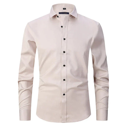 Wrinkle-Free Men's Dress Shirt | Long-Sleeve Button-Up | Classic Point Collar | Polyester-Cotton Blend | Men's Formal Shirt | Easy Care | Structured Fit | Available in Sizes S-4XL | Professional Appeal