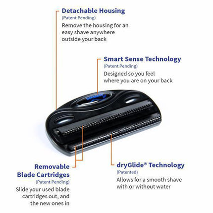 Advanced Back Hair Shaver | Extra-Long Ergonomic Handle | Wet or Dry Use | Pain-Free | Foldable and Rust-Resistant | Easy DIY Grooming Tool | High-Quality Replaceable Blades