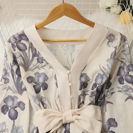 Floral V-Neck Split Sleeve Blouse Dress | Feminine Details | Breathable & Versatile | Light Fabric | Perfect for Work or Casual Outfits
