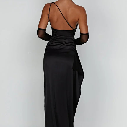 Open Shoulder Satin Split Dress | Slim Fit | Versatile Day to Night Style | High Quality & Comfort | Sizes S-L | Belle Couture | Essential Elegance