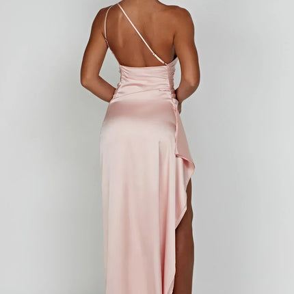 Open Shoulder Satin Split Dress | Slim Fit | Versatile Day to Night Style | High Quality & Comfort | Sizes S-L | Belle Couture | Essential Elegance