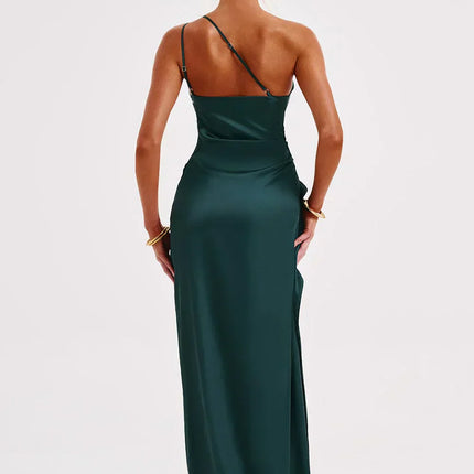 Open Shoulder Satin Split Dress | Slim Fit | Versatile Day to Night Style | High Quality & Comfort | Sizes S-L | Belle Couture | Essential Elegance