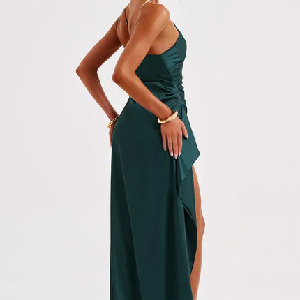 Open Shoulder Satin Split Dress | Slim Fit | Versatile Day to Night Style | High Quality & Comfort | Sizes S-L | Belle Couture | Essential Elegance