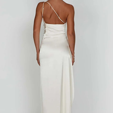 Open Shoulder Satin Split Dress | Slim Fit | Versatile Day to Night Style | High Quality & Comfort | Sizes S-L | Belle Couture | Essential Elegance