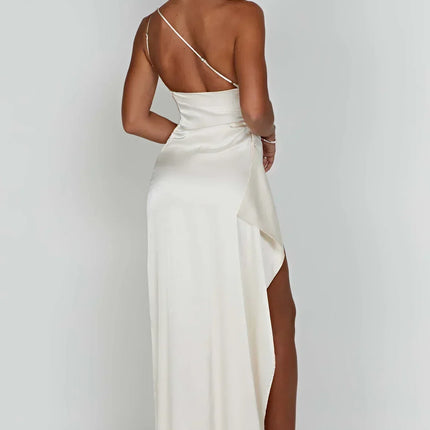 Open Shoulder Satin Split Dress | Slim Fit | Versatile Day to Night Style | High Quality & Comfort | Sizes S-L | Belle Couture | Essential Elegance