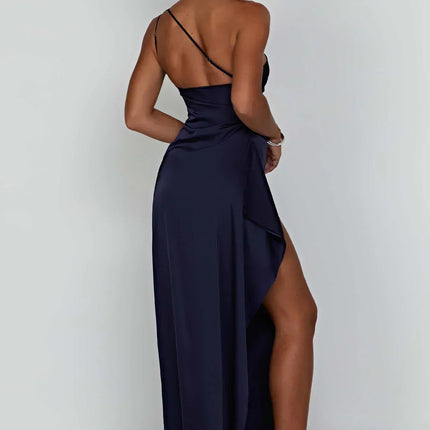 Open Shoulder Satin Split Dress | Slim Fit | Versatile Day to Night Style | High Quality & Comfort | Sizes S-L | Belle Couture | Essential Elegance