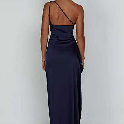 Open Shoulder Satin Split Dress | Slim Fit | Versatile Day to Night Style | High Quality & Comfort | Sizes S-L | Belle Couture | Essential Elegance