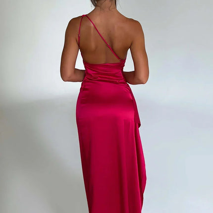Open Shoulder Satin Split Dress | Slim Fit | Versatile Day to Night Style | High Quality & Comfort | Sizes S-L | Belle Couture | Essential Elegance