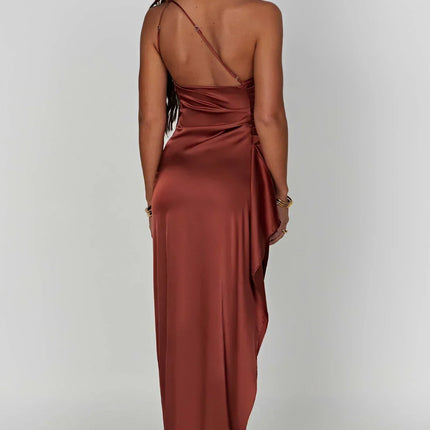 Open Shoulder Satin Split Dress | Slim Fit | Versatile Day to Night Style | High Quality & Comfort | Sizes S-L | Belle Couture | Essential Elegance