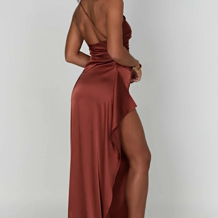 Open Shoulder Satin Split Dress | Slim Fit | Versatile Day to Night Style | High Quality & Comfort | Sizes S-L | Belle Couture | Essential Elegance