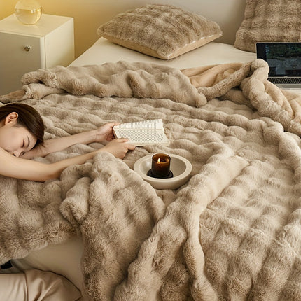 Double-Sided Faux Rabbit Fleece Blanket | Soft Plush Comfort for Bedroom, Living Room & Travel | Cozy All-Season Use