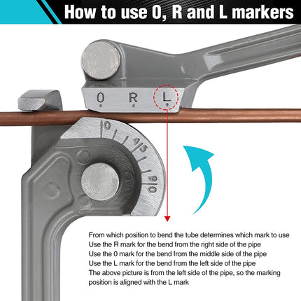 3-in-1 Tube Bender | 1/4" 5/16" 3/8" Bending Tool | For Copper Brass Aluminum Thin Steel | Lightweight Grey Aluminum | Ergonomic Handle | Precision Marks | Up to 90° Bends | Plumbing DIY Automotive