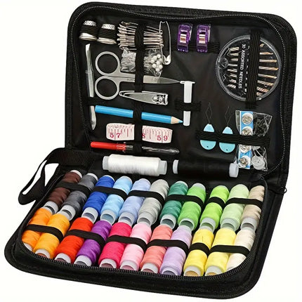 Sewing Kit | Mixed Colors | Comprehensive 98-Piece Set | Compact Case | Threads | Needles | Seam Ripper | Scissors | Travel-Friendly | Ideal for Home and Travel Repairs | Quality Tools for Quick Fixes