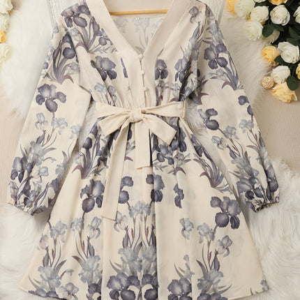 Floral V-Neck Split Sleeve Blouse Dress | Feminine Details | Breathable & Versatile | Light Fabric | Perfect for Work or Casual Outfits