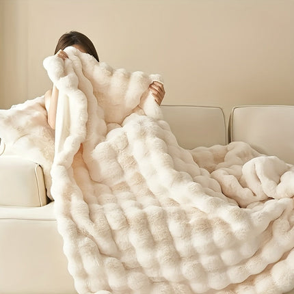 Luxurious Rabbit Fleece Blanket | Hypoallergenic & Tear-Resistant | Plush Comfort for Bed, Sofa & Office | All-Season Warmth | Modern Polka Dot Design | Perfect for Home & Travel