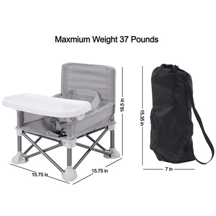 Portable Baby Booster Seat | Lightweight Folding Design | Indoor Outdoor Use | Safety Strap and Tray | Easy to Clean | Travel Carry Bag Included | Premium Toddler Chair for Mealtime and Play