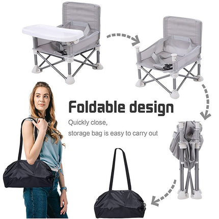 Portable Baby Booster Seat | Lightweight Folding Design | Indoor Outdoor Use | Safety Strap and Tray | Easy to Clean | Travel Carry Bag Included | Premium Toddler Chair for Mealtime and Play