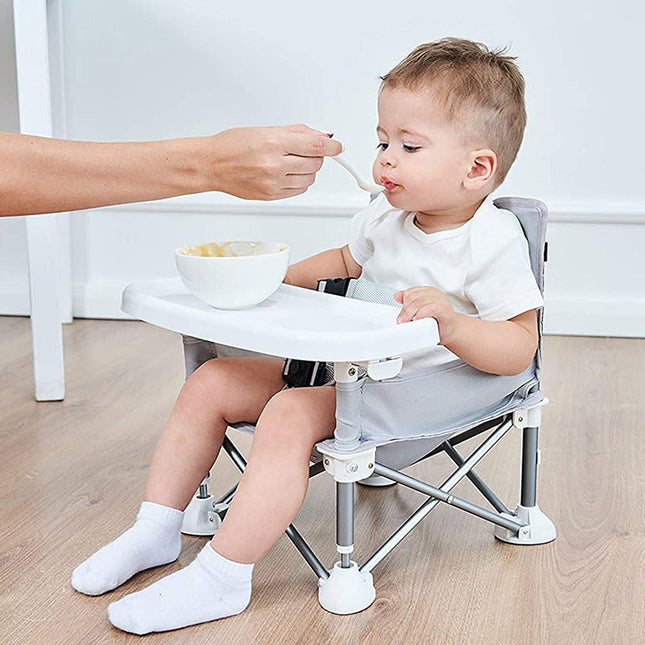 Portable Baby Booster Seat | Lightweight Folding Design | Indoor Outdoor Use | Safety Strap and Tray | Easy to Clean | Travel Carry Bag Included | Premium Toddler Chair for Mealtime and Play
